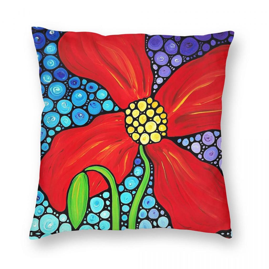 Red Poppy Mosaic Flower Square Pillowcase Polyester Linen Velvet Creative Zip Decorative Throw Pillow Case Bed Cushion Cover