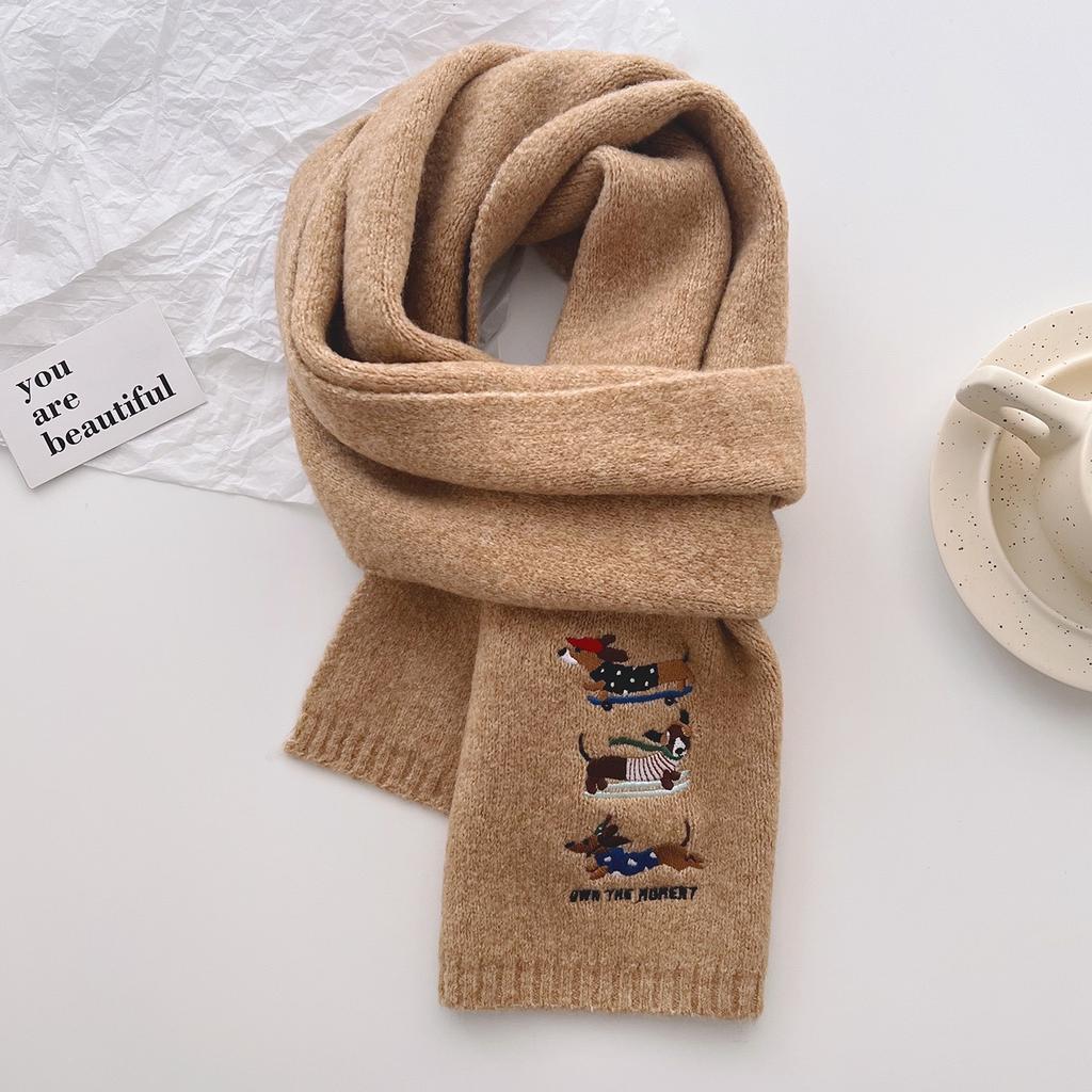 Plain Embroider Dachshund Dog Knitted Warm Shawl Scarf Winter Female High Quality Wrap Pashmina Stole Bufandas Hijab Snood