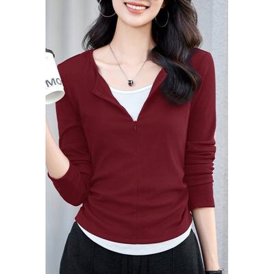 Fake Tweedelig Ontwerp Gesplitst T-shirt voor Dames Herfst Binnen Top met Lange Mouwen