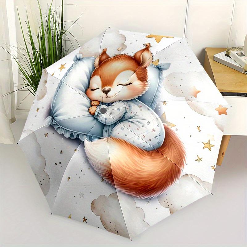 

Sleepy Squirrel, Starry Night Automatic folding umbrella simple eight rib design, bright color pattern, durable iron frame, ideal for trave