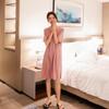 Modal Summer Nightdress - Plus Size, Casual, Short-Sleeved, V-Neck, Pleated Long Skirt