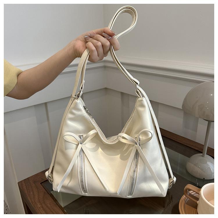 Korean Style Bowknot Faux Leather Tote Bag Versatile Women's Shoulder Handbag CLE