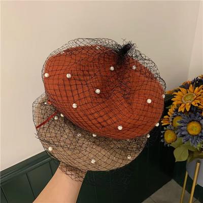 With Mesh Veil Wool Beret for Women Retro Beanie Caps Newsboy Hat Painter Hat  Girls