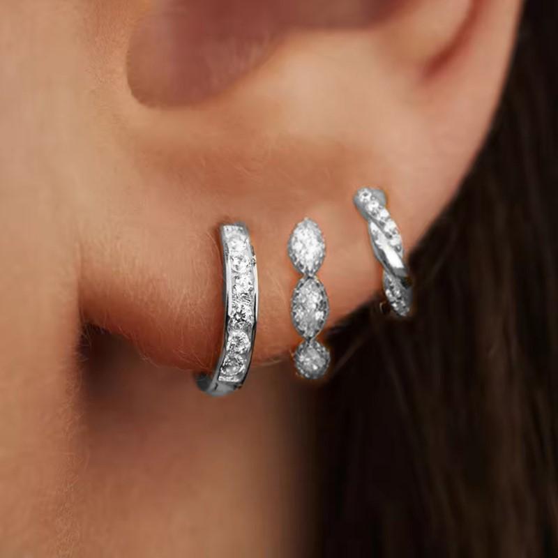 3 STÜCKE Edelstahl Goldfarben Kreis Creolen Set für Damen Einfache Zirkon Blume Ohrstecker Knorpelpiercing Schmuck