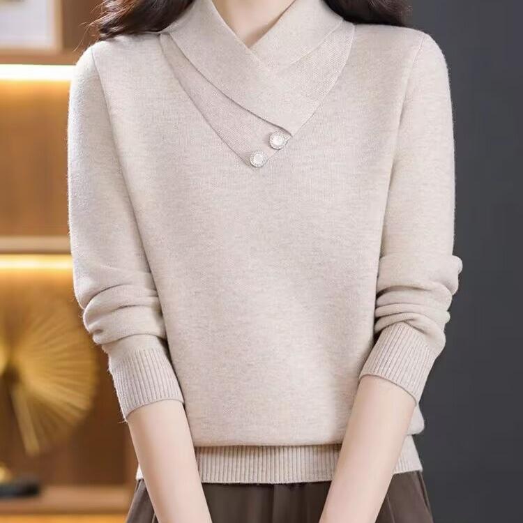 

Светр з перехресним коміром для жінок Новий осінньо-зимовий материнський внутрішній вовняний в язаний базовий светр M