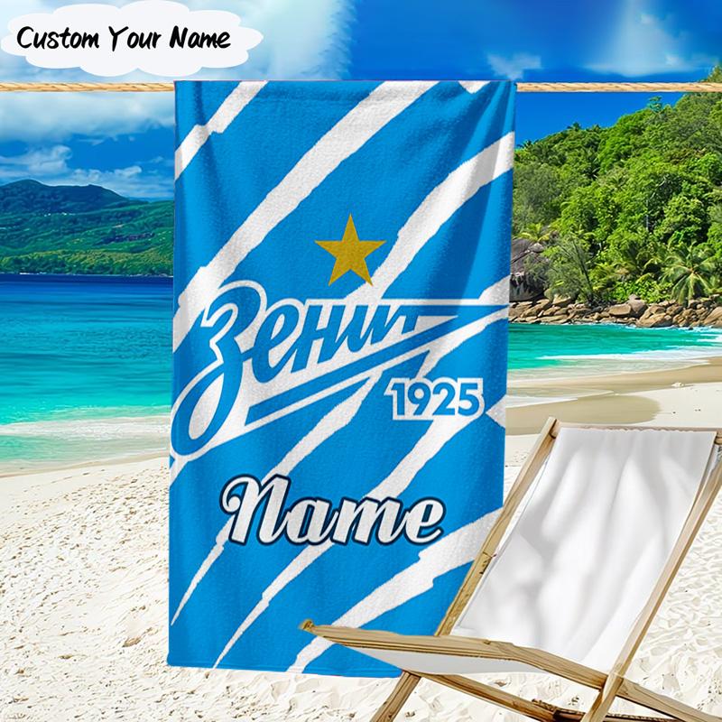 1PC Custom Name Beach Towel Zenit FC Crest Beach Towel, Suitable for Camping, Travel, Beach Accessories, Super Absorbent, Family Gift