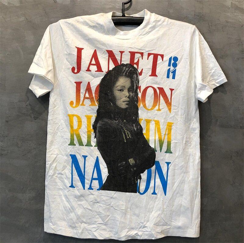 Janet Jackson Janet Jackson Portrait Ethnic Singer Print Shortsleeved Unisexs And Unisexs Streetstyle Textured Tshirt Trend