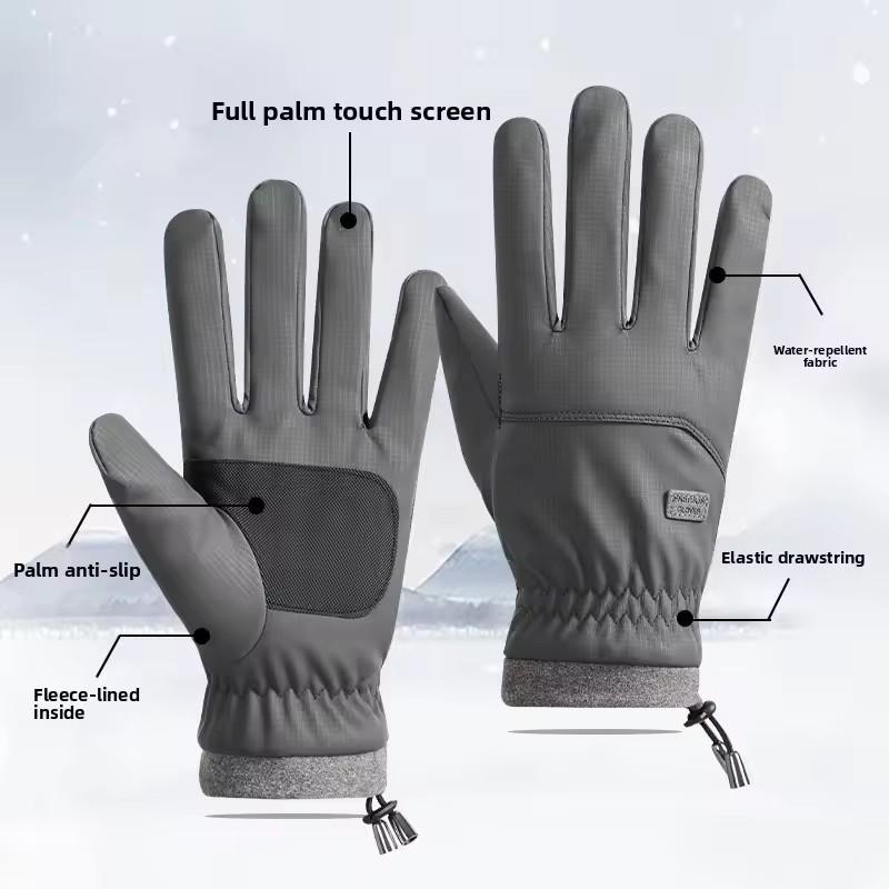 Winter Men's Warm Drawstring Skiing Gloves Anti Slip Inner Side Outdoor Cycling Waterproof Sports Gloves Touch Screen Gloves