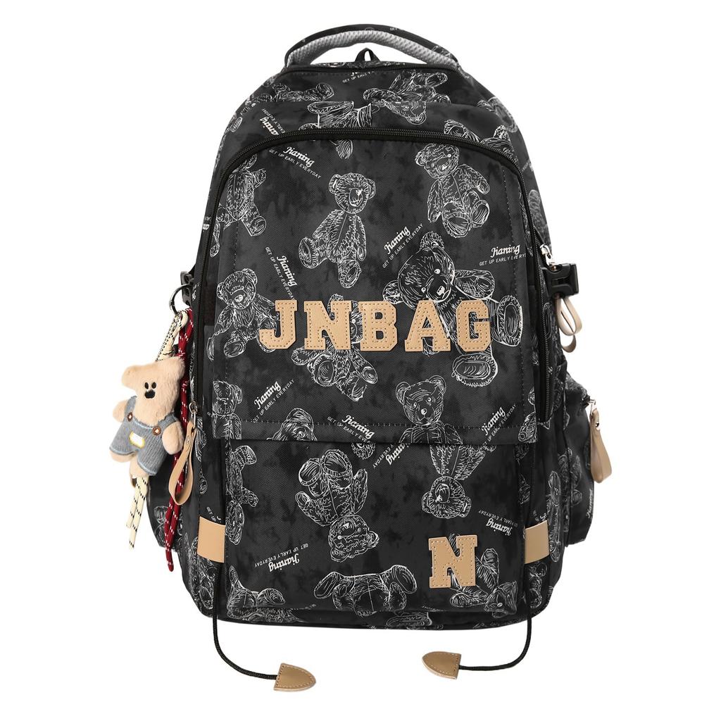Schoolbag American Retro Bear Printed Schoolbag for Female Junior High School Students and Male High School Students To Reduce the Burden