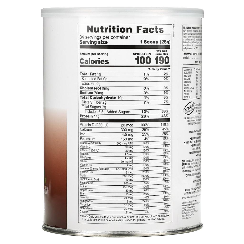 NaturesPlus Spiru-Tein, High Protein Energy Meal, Chocolate, 2.1 Lbs. (952 G)