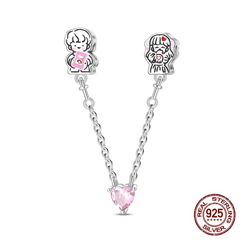 Valentine'S Day Luminous Charms Copper Pink Rose Romantic Little Bear Beads Fit Original Bracelets Diy Jewelry Gift