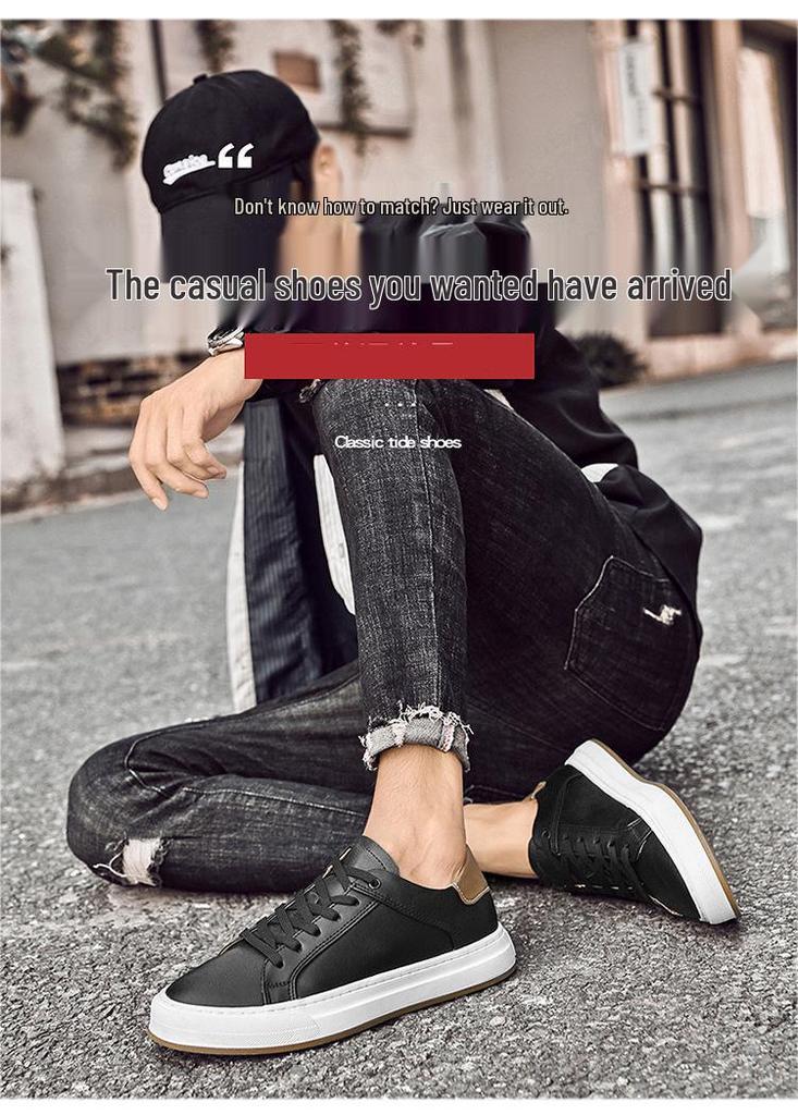Men's British Style Casual Leather White Sneakers - Spring Breathable Trendy Versatile Board Shoes