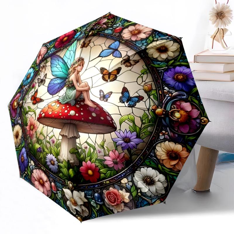 1pc Floral Harmony In Red Portable Automatic Umbrella Elegant Collapsible Folding Umbrella with 8 Ribs Durable Plastic Iron Perfect Birthday Gift Y12