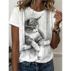 Funny Women's Cat Graphics T-Shirt Cute 3D Print Tees Fashion Tops Short Sleeves O-Neck T-Shirts Street Summer Woman Clothing