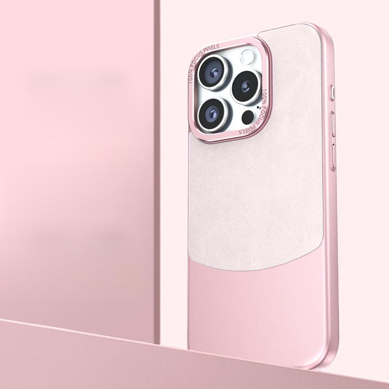 

Фланелевой кожаный противоударный чехол для телефона для Huawei Mate 60 50 Pro 40 iPhone 15 14 13 Pro Max 12, чехол для ПК, гибридный металлический каркас iPhone 12 розовый