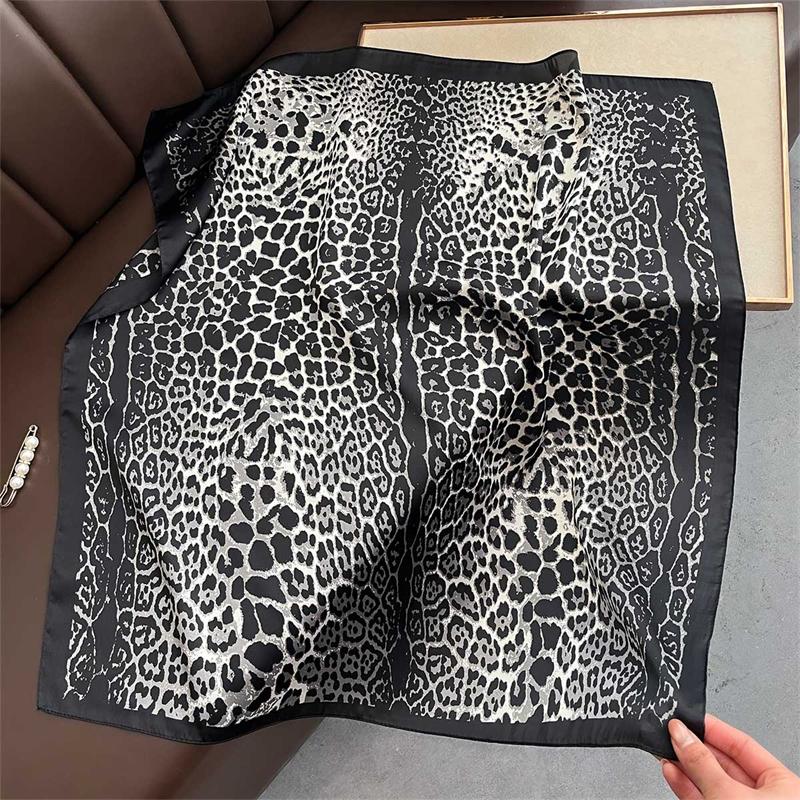 New Leopard Scarf For Women 70 cm Square Soft Satin Scarves Neck Scarf Headscarf Bandanas Band Coll