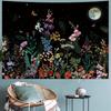 Generleo Floral Plants Tapestry Galaxy Moon Tapestries Vintage Boho Flower Butterfly Tapestries Black Starry Sky Nature Landscape Tapestry Wall
