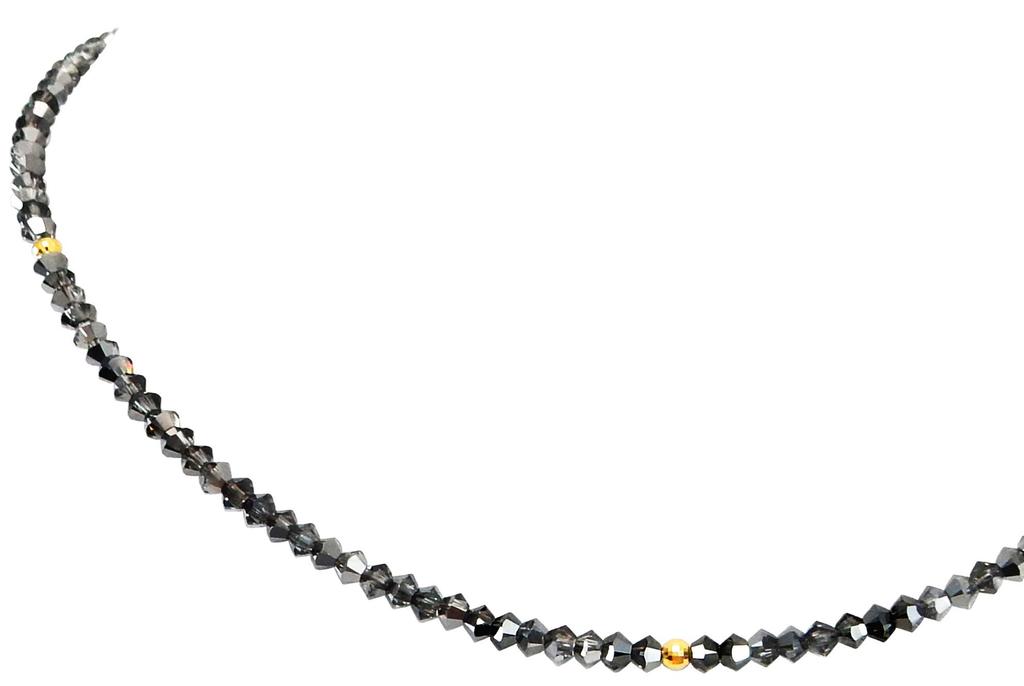 Royal Jewelry 3mm 18k Mirror Cut Ring with Sparkling Black Diamond and Crystal Necklace [ROYAL JEWELRY] (Yellow Gold, 42)