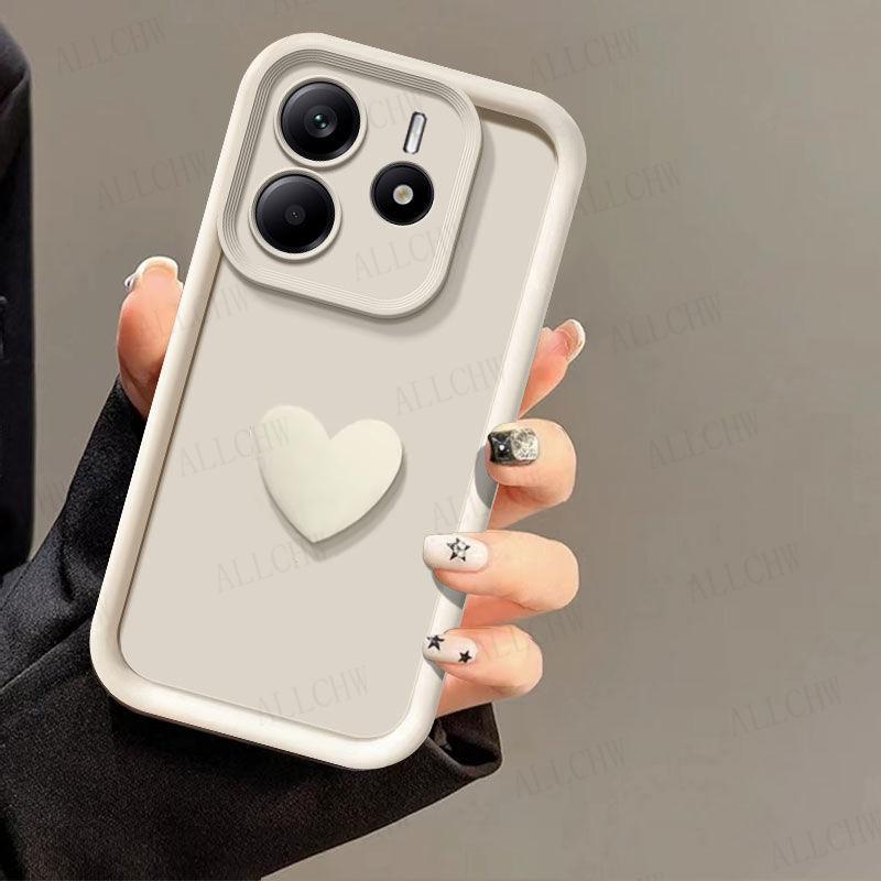 

Для Xiaomi Redmi Note 14 4G Чохол Redmi Note 14 5G Чохол для телефону note14 4G Матова задня кришка 3D Милий Силіконовий чохол для телефону з сердечком любові For Redmi Note14 4G білий