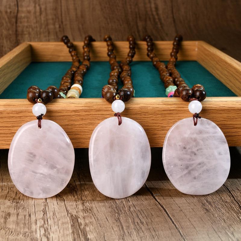 GemChic Women's New Vintage Wooden Beads Pink Natural Stone Pendant Long Necklace Ethnic Fashion Birthday Christmas Jewelry Gift