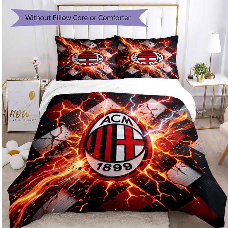 Set Lenzuola Stampa AC Milan 3 Pezzi Morbido Delicato sulla Pelle Lavabile Copripiumino e Federe Set Stagione Unica Camera da Letto