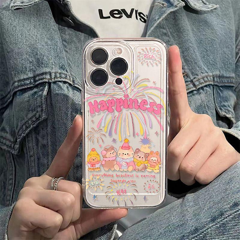 Fireworks Small Animals Apply To iPhone17promax Apple 16 Mobile Phone Case 14/13 Cartoon 15 Transparent All-inclusive X