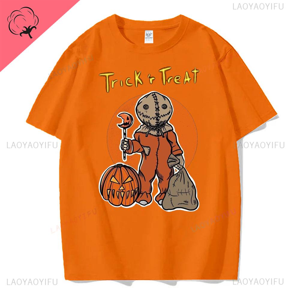 Retro Halloween Pumpkin Cotton T-shirt Men Women Autumn Spooky Season Holiday Top Tee Shirt Funny Halloween Party Tshirt