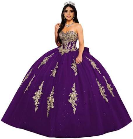 Gold Lace Applique Adult Dress Fluffy Strapless Tube Top Tulle Ball Dress Glitter Princess Dress Dress
