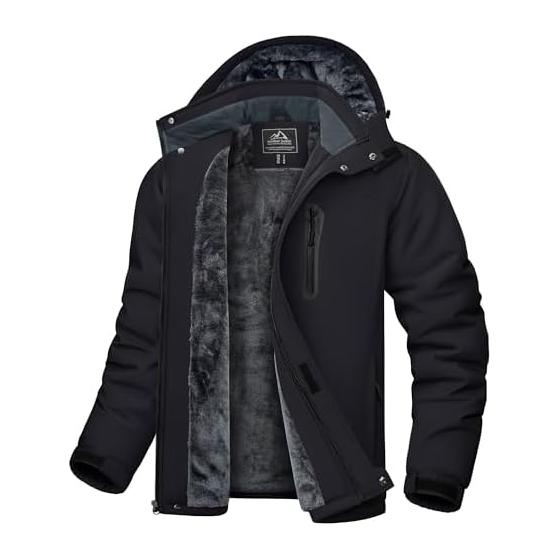 [KEFITEVD] Men s Cold Weather Clothing, Mountain Parka, Fleece Lining, Snowboarding Wear, Work Wear, For Winter, Black JP 2XL