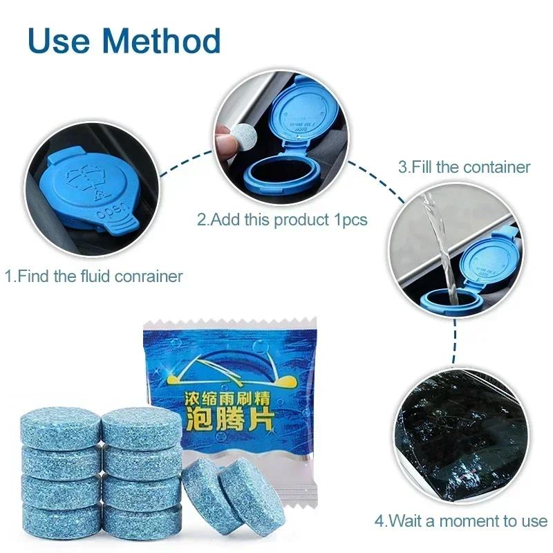 2-100pc Solid Cleaner Car Windshield Washer Fluid Concentrated Effervescen Tablets for Car Room Kitchen Window Glass Cleaning