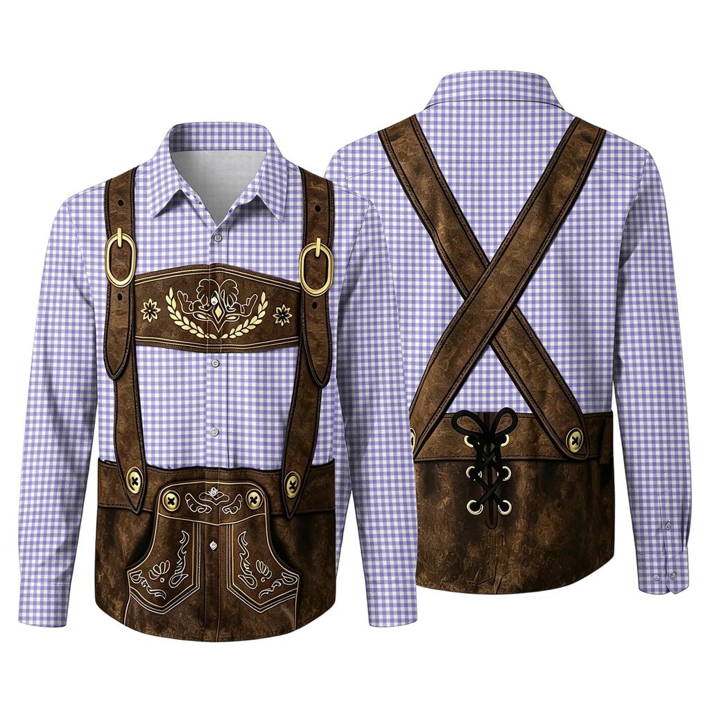 Men's 3D Printed Festival Long Sleeve Shirt with Collar for Casual Outings