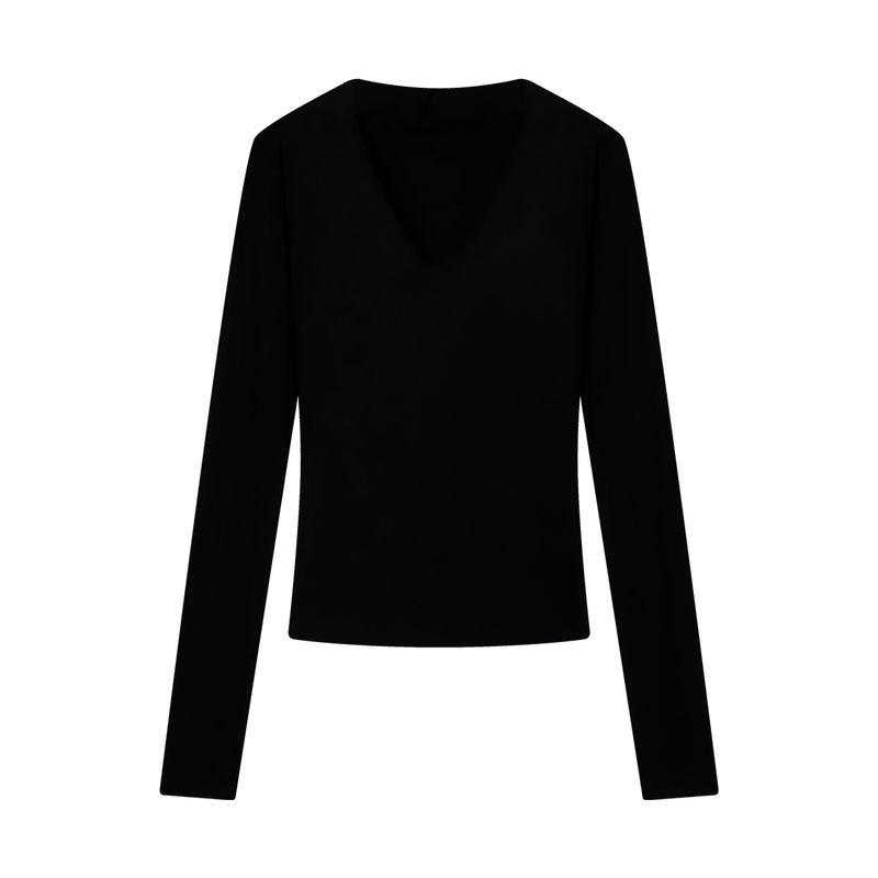 Kumikumi Gyaru Style Solid Sexy Temperament V-neck Long sleeves Shirt Women clothes Autumn Slim fit Slimming Versatile Top