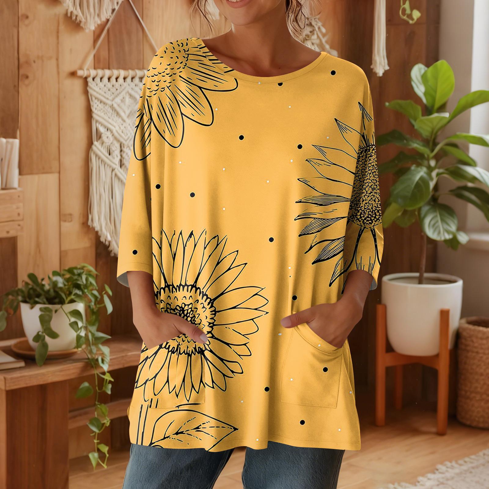 

Women s 3/4 Sleeve Shirts Graphic Tees Shirts Casual Basic Tops Pullovers XL жовтий