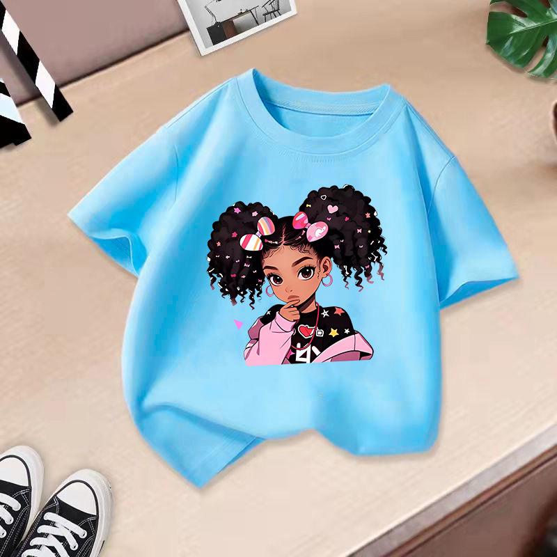 Kid T Shirt Cute Girl Printed T-shirt Round-neck Short-sleeve T-shirt Kids 100% Cotton Clothes 2-13Y