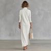 Women's Piping Button Collar Long Hoodie Dress for Casual Daily Wear