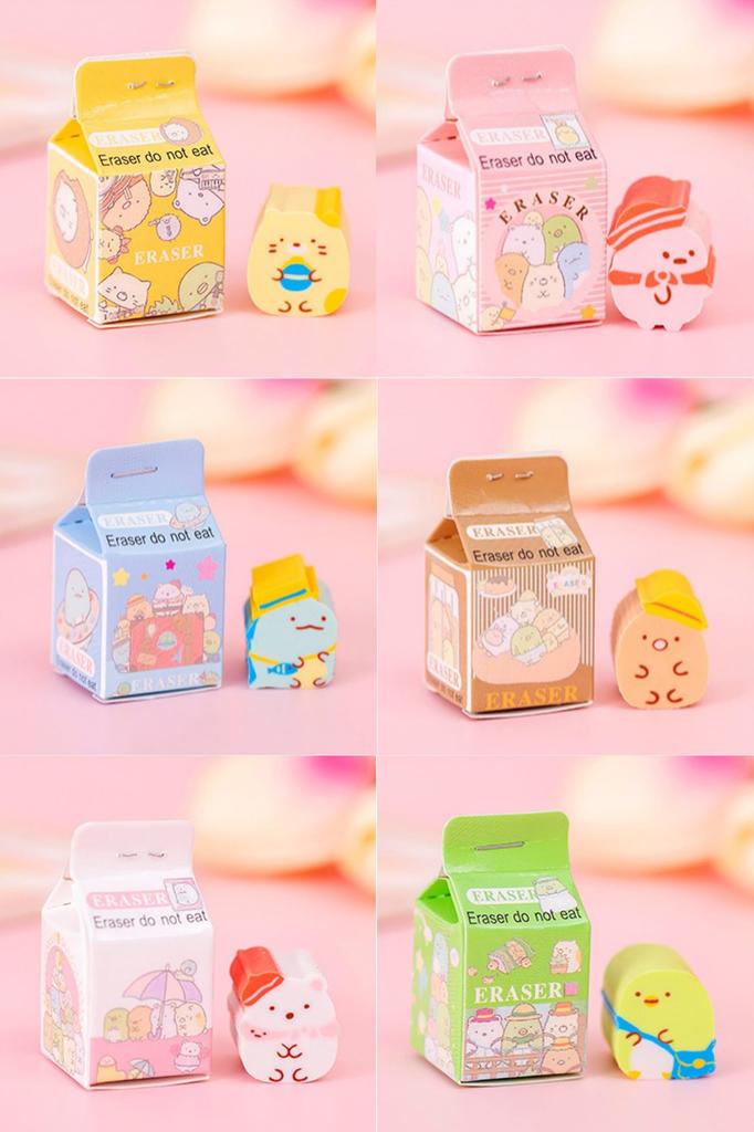 Cute animal eraser milk colorful learning set of set, carton-shaped packaging, stationery, children's supplies, 6.