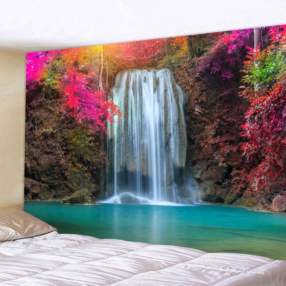 Waterfall Art Tapestry Forest Printed Large Wall Tapestries   Poster Living Room Bedroom Decoration Curtain Blanket Tapiz