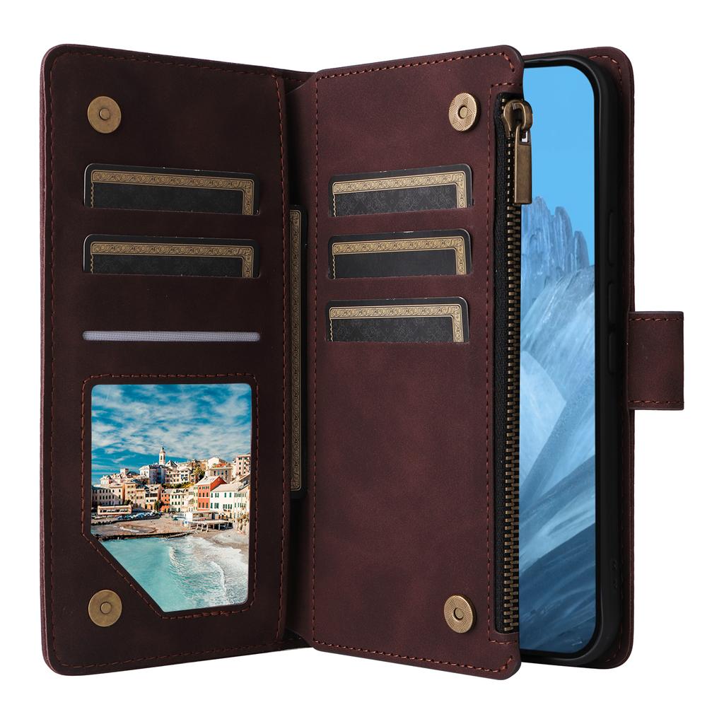Phone Case For Google Pixel 10/10 Pro/9/9 Pro , Zipper Wallet Multiple Card Slots Leather Cover with Wrist Strap