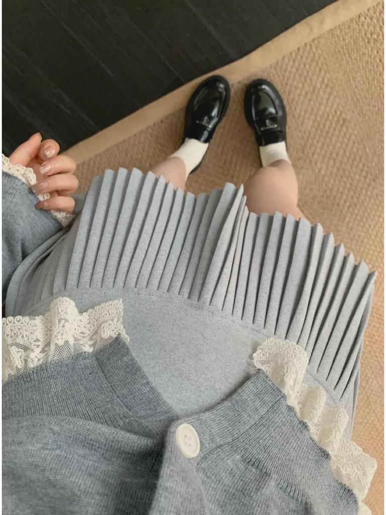 High-Waist A-Line Knitted Skirt for Women - Fashionable, Slimming, Anti-Exposure Wool Pleats for Spring & Autumn