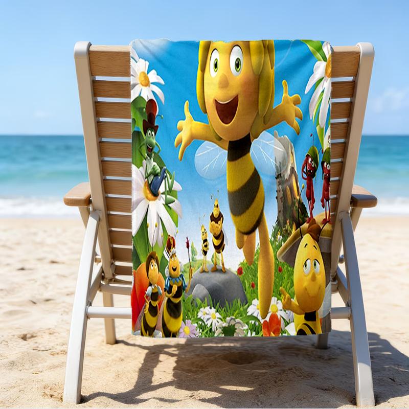 Serviette de plage ultra-douce sur le thème de Maya l'Abeille, Idéale pour la piscine - le camping, la plongée - Essentiel de voyage parfait, Serviette de plage vibrante.