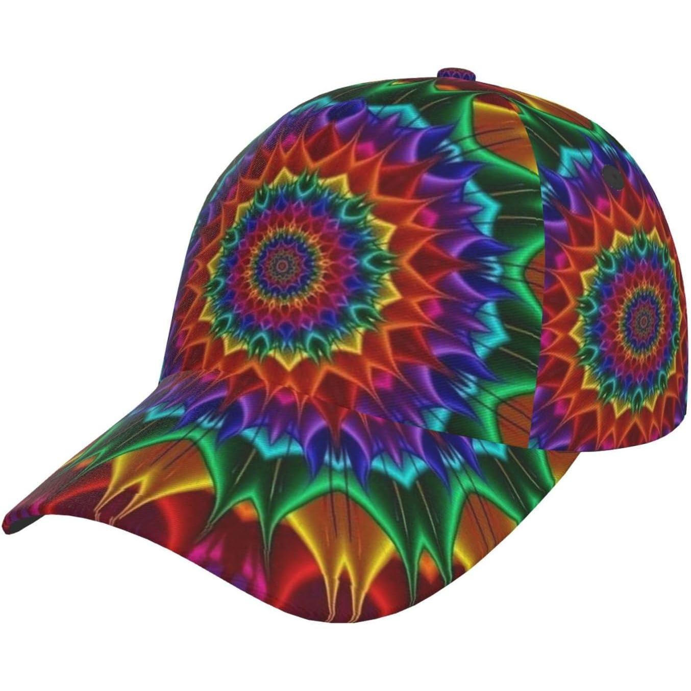 Freedom Outdoors Women's Vibrant Psychedelic Mandala Pattern Baseball Cap Unisex Adult Baseball Cap Hip Hop Trucker Hat Snapback Cap Dad Hat Cm