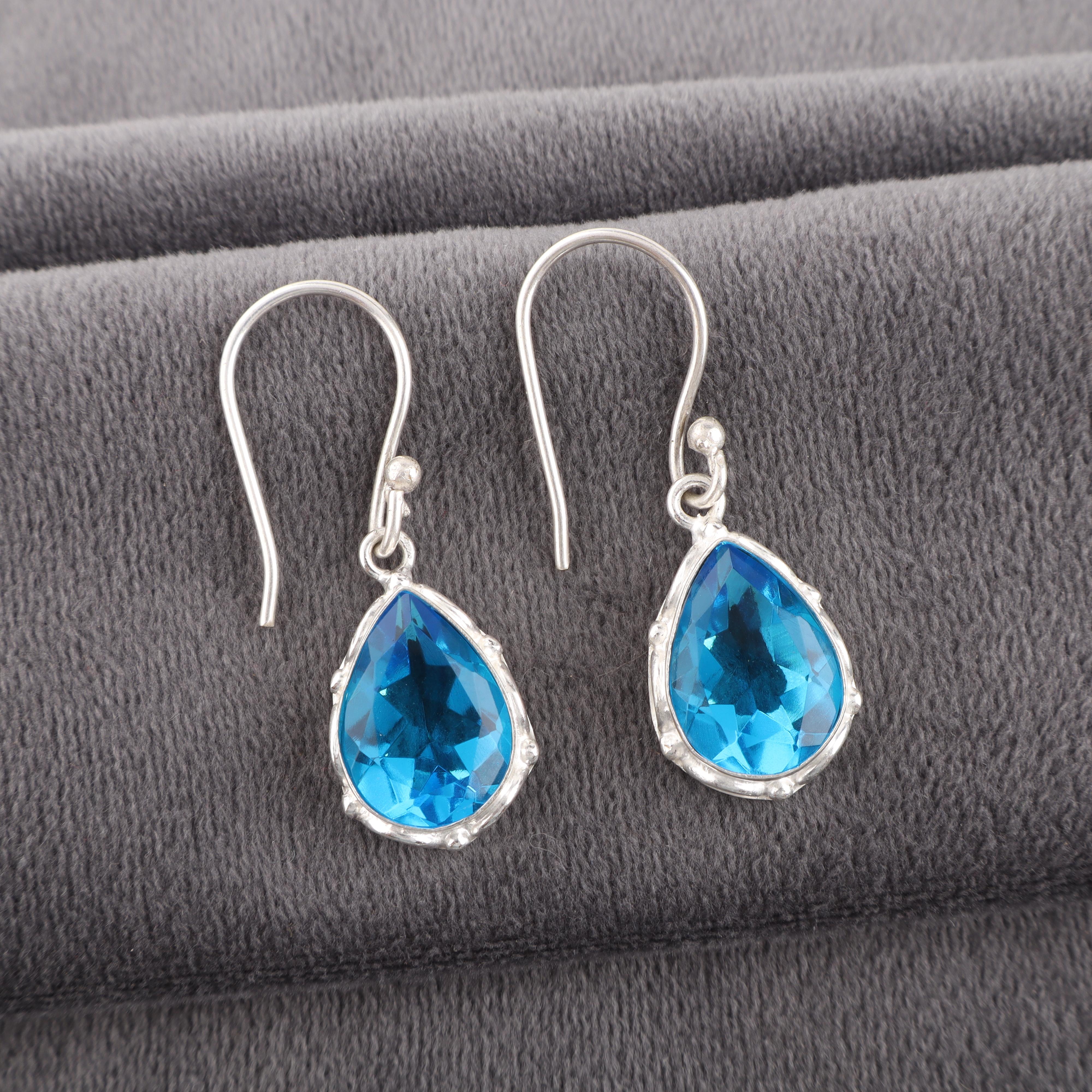 

Серьги с швейцарским голубым топазом, Ювелирные изделия из серебра 925 пробы, Серьги ручной работы, Серебряные украшения для подарка 1.30 Inches синий