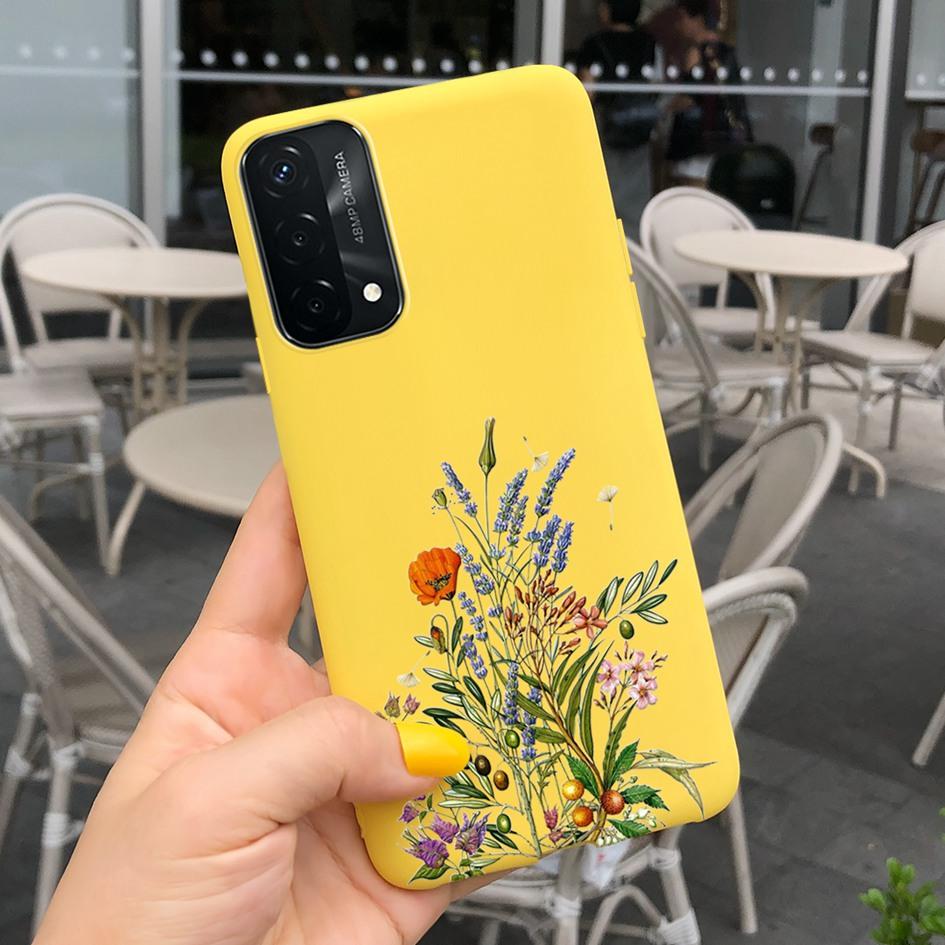 A74 Fodral För OPPO A74 CHP2219 Fodral Lyxigt Fjäder Dinosaurie Daisy Mönster Bakre Skydd För OPPO A74 5G CPH2197 A 74 Mjuk Capa