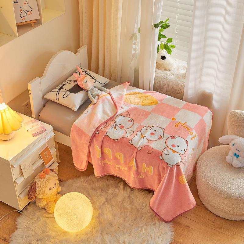 Cartoon Style Flannel Fleece Children's Blanket - Single Layer, All-Season, Small Nap Blanket with Edging