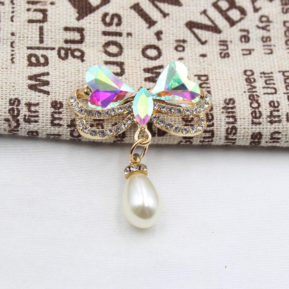 2 Pieces of 35 * 45mm Alloy Rhinestone Glass Bow Pearl Pendant DIY Wine Glass Decoration Clothing Hair Accessories