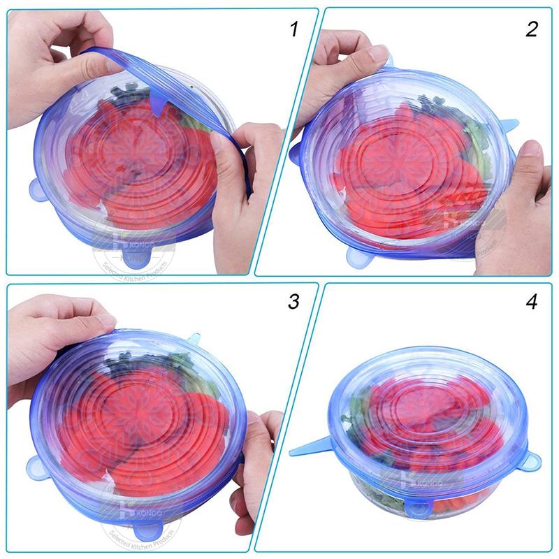6pcs Reusable Silicon Stretch Lids,Universal Silicone Food Cover ,Silicone Lids For Food Cookware Bowl Kitchen Accessories