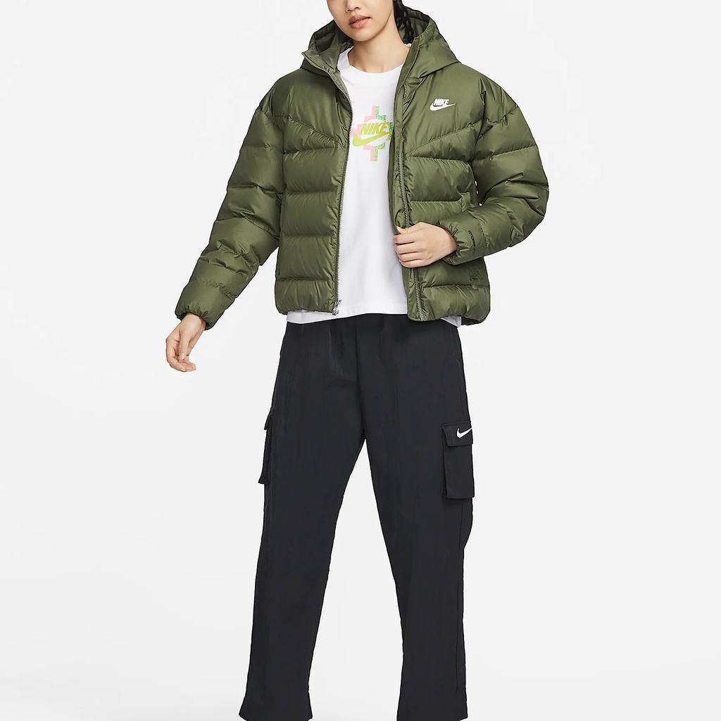 Nike Logo Casual Warm Thick Hooded Down Jacket Women Outerwear Olive-Green DQ5904-222