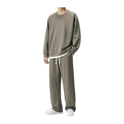 [Unibayz] Men's Room Wear, Top and Bottom Set, Long Sleeve, Thin Sweatshirt, Setup, Loungewear, Faux Layered, Spring, Autumn, Winter