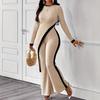 2025 Spring/Summer Women's Color-Block Long-Sleeve T-Shirt & Patchwork Pants Set