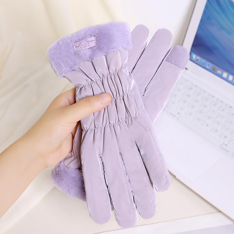 Women's Fleece-Lined Winter Cycling Gloves - Korean Style, Cute, Warm, Water-Repellent for Outdoor Use